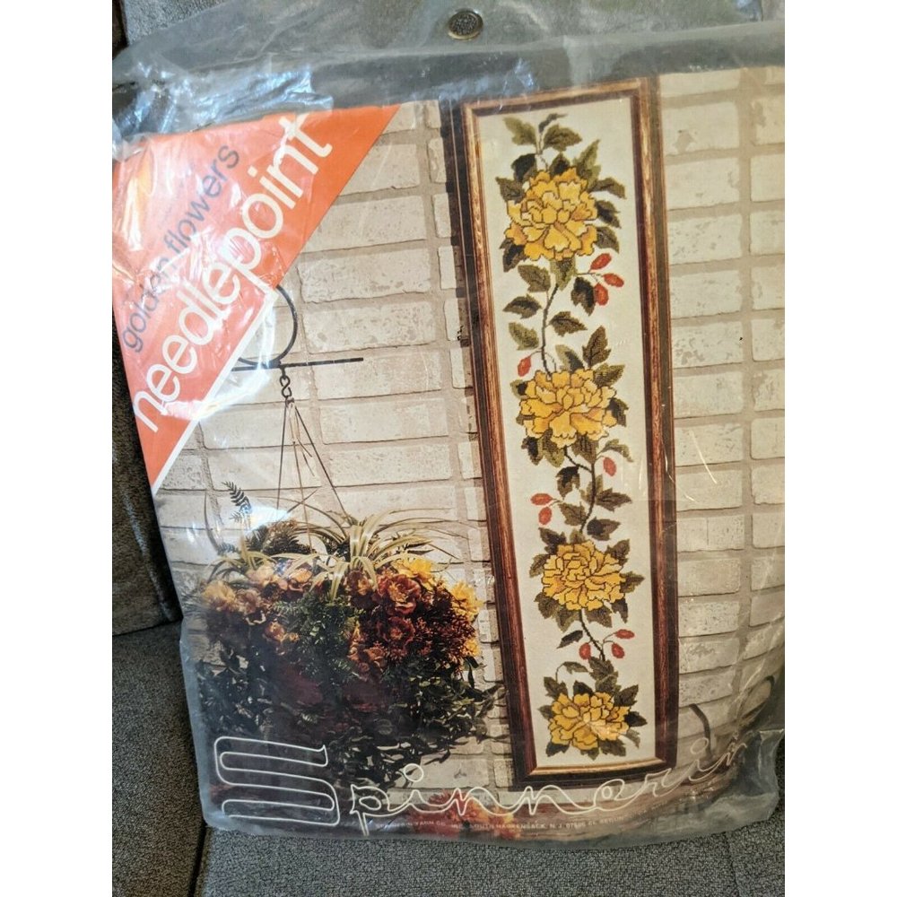 Vintage Spinnerin Needlepoint Kit  Golden flowers Marjorie Gosc  8 W x 40" H - Picture 2 of 3